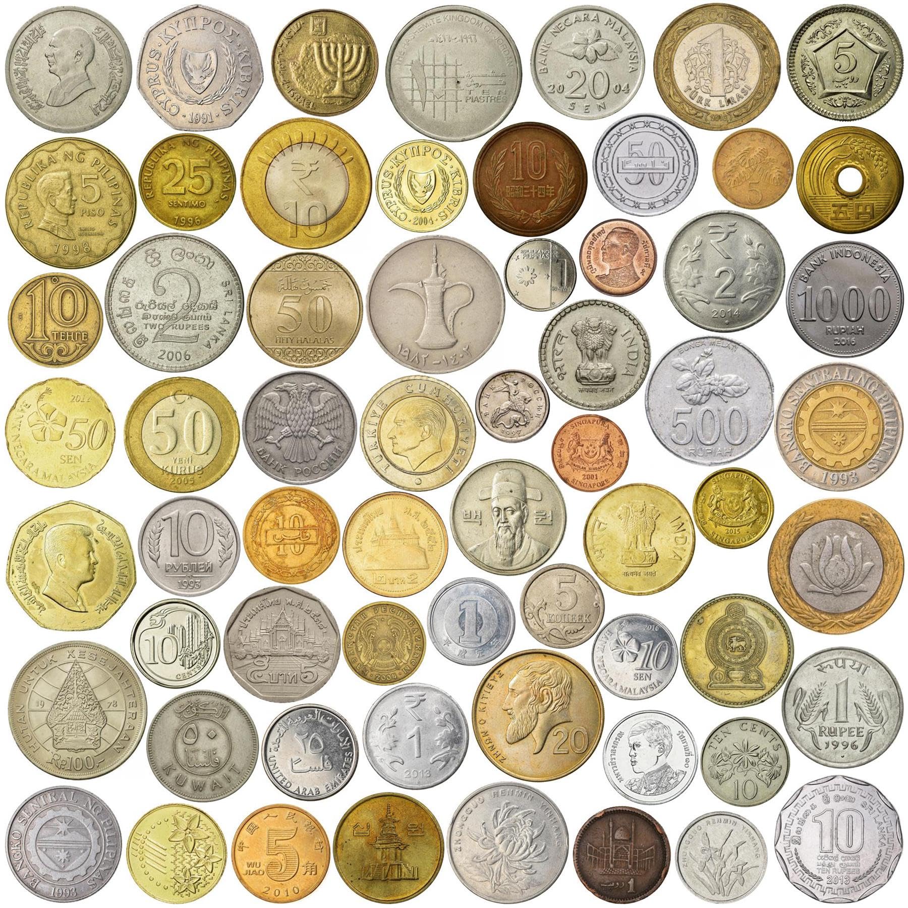 Asian Coin Collection - 50 Different Asian Coins - Japanese, Indian, Chinese, Filipino, and more - Symbols, Scripts, Leaders and Landmarks β image 1