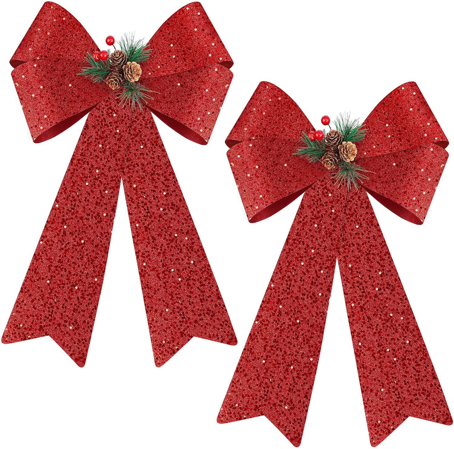 Bows & Ribbons - MCEAST 2 Pack Red Christmas Bows Xmas Wreaths Garland Bows with Pinecones for Christmas Tree Ornaments Sets Indoor Outdor Decoration, 12 x 18 Inches