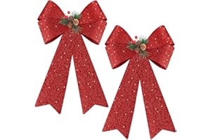 MCEAST 2 Pack Red Christmas Bows 12 x 18 Inches Xmas Wreaths Garland Bows with Pinecones for Christmas Tree Ornaments Sets Indoor Outdor Decoration