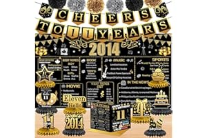 11th Birthday Decorations for Girl Boy, 18PCS Black Gold Back in 2014 Banner Decorations, Canada Bday Backdrop, 11 Year Old B