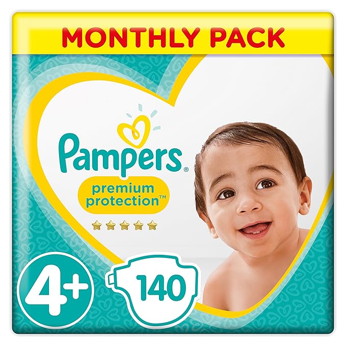 Pampers Premium Protection Size 4+, 140 Nappies, (1015 kg)Monthly Pack