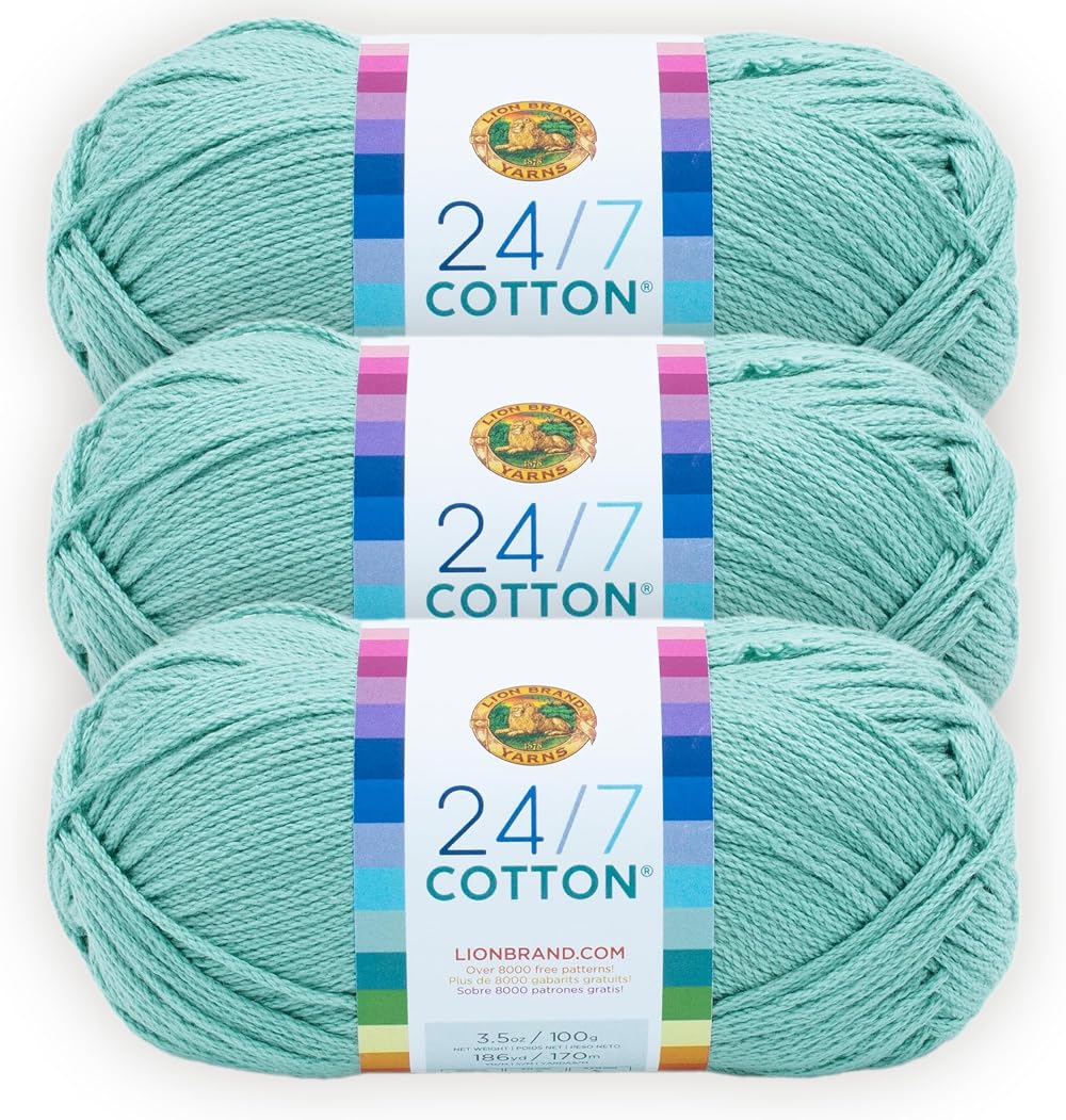 Lion Brand 24/7 Cotton Yarn Succulent Pack of 3 100% Mercerized Cotton
