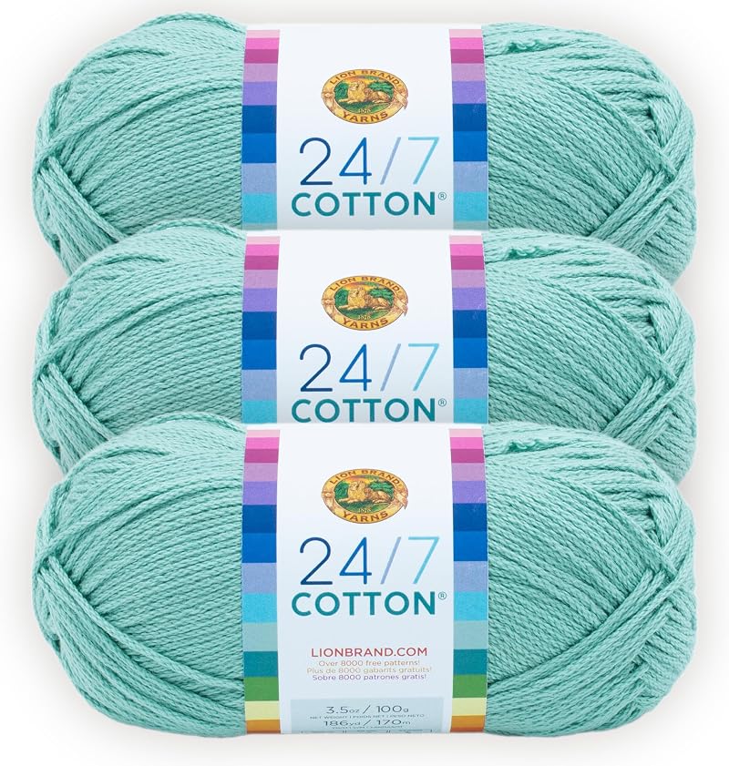 Lion Brand 24/7 Cotton Yarn Succulent Pack of 3 100% Mercerized Cotton