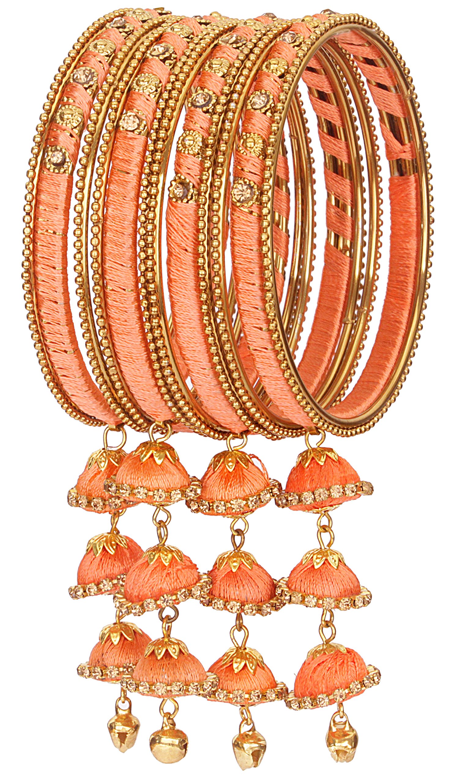 NMII Metal & Fabric & Zircon Bangles Set for Women & Girls (Pack of 12 ) (Peach)