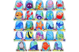 Talltalk 24 Pcs Ocean Animal Theme Drawstring Backpack Bag Cute Colorful Sport Gym Drawstring Bag Yoga Backpack for Men Women Boys Girls Kids