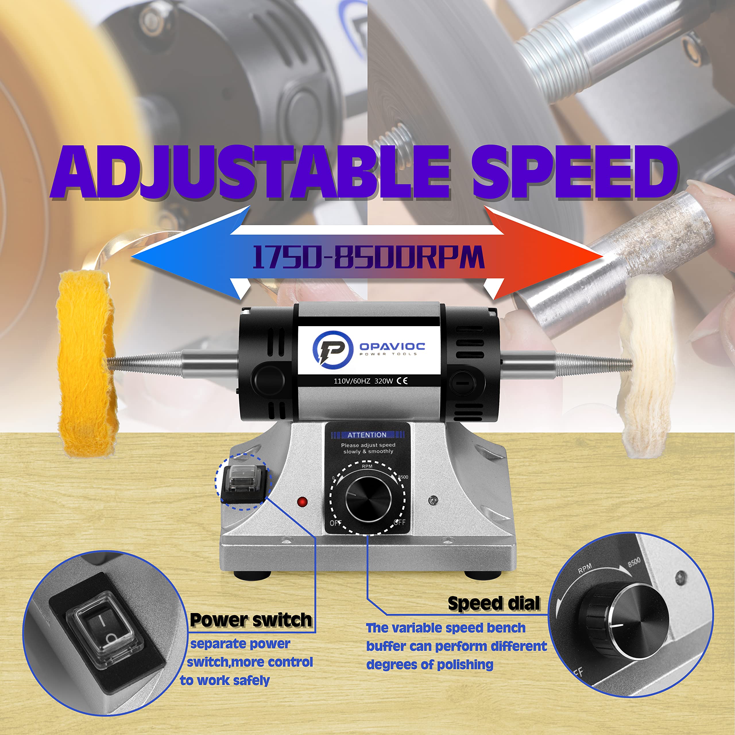 Mua OPAVIOC Jewelry Polisher - Adjustable Variable Speed Bench Grinder