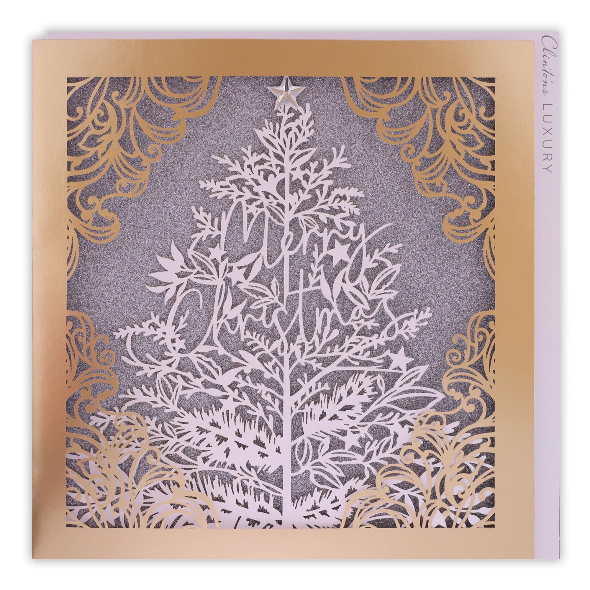 Clintons: Christmas Tree General Christmas Card, Laser Cut Christmas Tree Card, General Christmas Card, Single Xmas Card,Gold,192 x 192,1169591