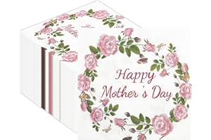 50PCS Happy Mother's Day Paper Napkins - 6.5 x 6.5 Inch Pink Floral Theme Luncheon Napkins Best Mom Ever Disposable Supplies 