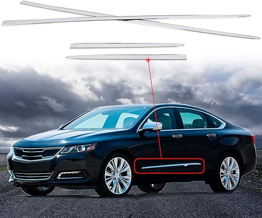 Amazon Ecotric クロームサイドドアモールディングトリムスカートガーニッシュ 15 シボレーインパラ用 4個セット 外装 エアロパーツ 車 バイク