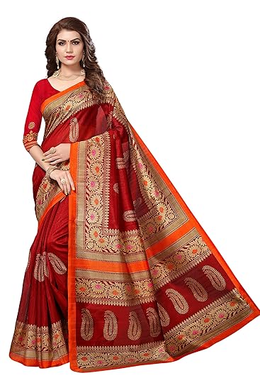Art Dcor Women's Bhagalpuri Cotton Maroon Color Saree With Blouse