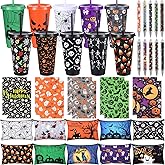 Mimorou 40 Pcs Halloween Party Favors Supplies 10 Sets Gifts Includes 24 oz Spider Skull Tumbler with Lid and Straw Cosmetic Bags Notepads Ballpoint Pens for Halloween Party Favors