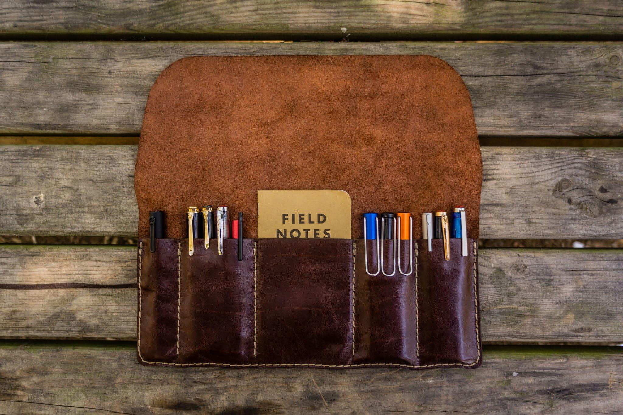 Personalized Leather Tool Roll / Pencil Roll - Brown
