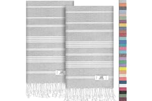 EPHESUS TOWELS Hand Towels - Set of 2 | 18" x 30" - Decorative Turkish Hand Towel for Bathroom, Kitchen, Guest, Face, Hair, Tea, Dishcloth (Sultan, Light Grey)