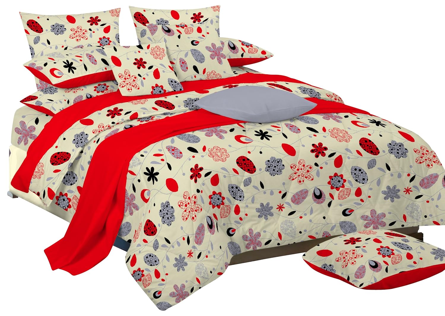 Novelty Bedding Micro Cotton Printed Full Sheet Set Red Leafy, Paisley