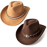 Gossifan Western Cowboy & Cowgirl Hat Felt Wide Brim Women Men Fedora Hats