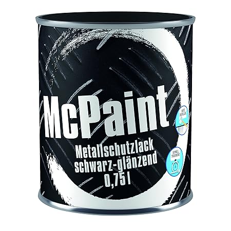 McPaint Metallschutzlack für innen und außen, glänzend, wasserverdünnbar, schwarz, 0,75 L