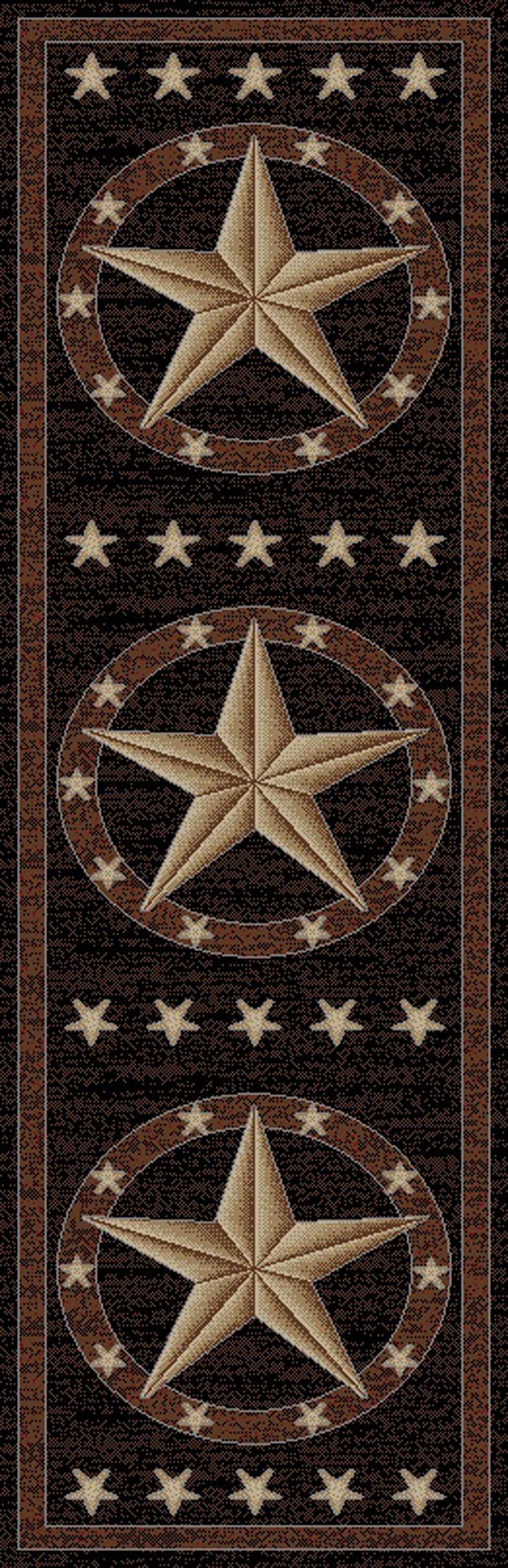 Rustic Lodge, Texas Star Area Rug, 2'3" W x 7'7" L, Black 3683