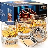 GLORAMA Premium Old Fashioned Whiskey Glasses with Heavy Bottom – Vintage Bar Drinkware for a Cocktail, Bourbon, or Scotch – Durable Crystal Rocks Glass – Set of 4, 10 oz