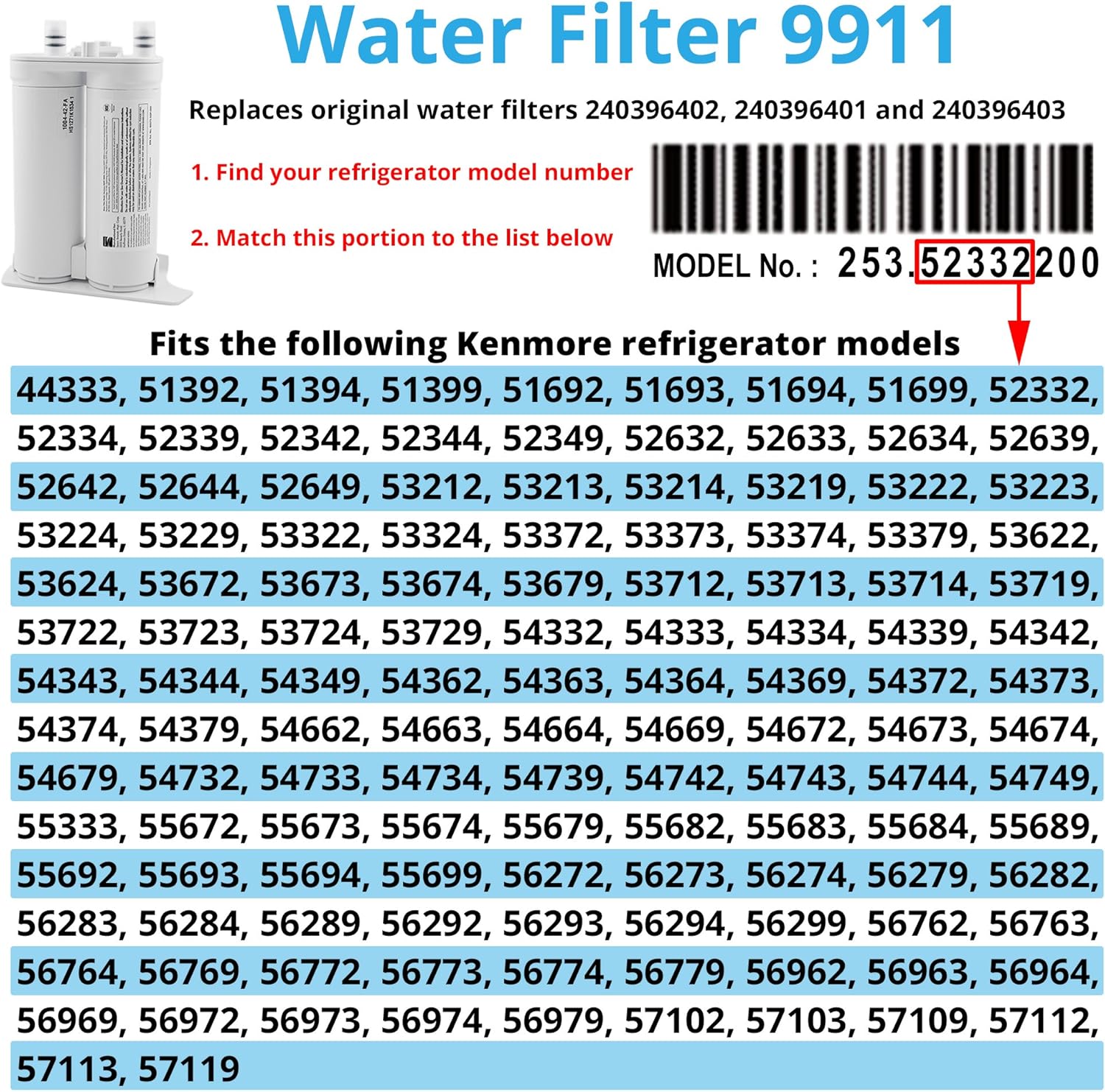 Kenmore 9911 Refrigerator Water Filter, White: Home Improvement