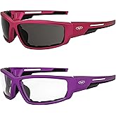 Global Vision Sly Padded Motorcycle Glasses for Women Sunglasses 2 Pair Pink & Purple Metallic Frames w/Smoke & Clear Lenses
