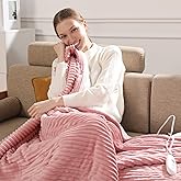 Heated Blanket Electric Throw 50"x60" Heating Blanket 450gsm Ribbed Flannel Sherpa Ultra-Soft with 5 Heating Levels and 4 Hour Auto Off, ETL & FCC Certified Electric Blanket, Great Winter Gift, Pink