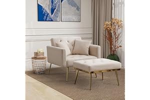 Chifee & Vingol 2 in 1 Chaise Lounge Chair Indoor with Ottoman,Velvet,Beige