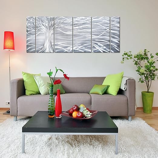 Pure Art Willow Tree of Life Metal Wall Art, Silver Sculpture