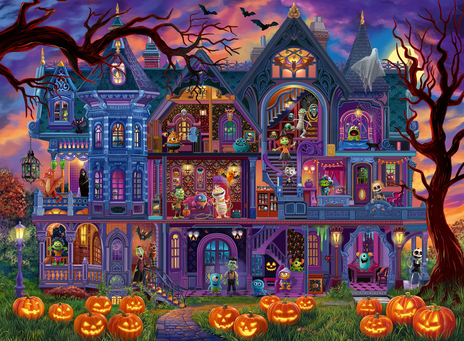 Ravensburger Monster House Party 100 Piece XXL Halloween Puzzle for Kids - Every Piece is Unique, Pieces Fit Together Perfectly