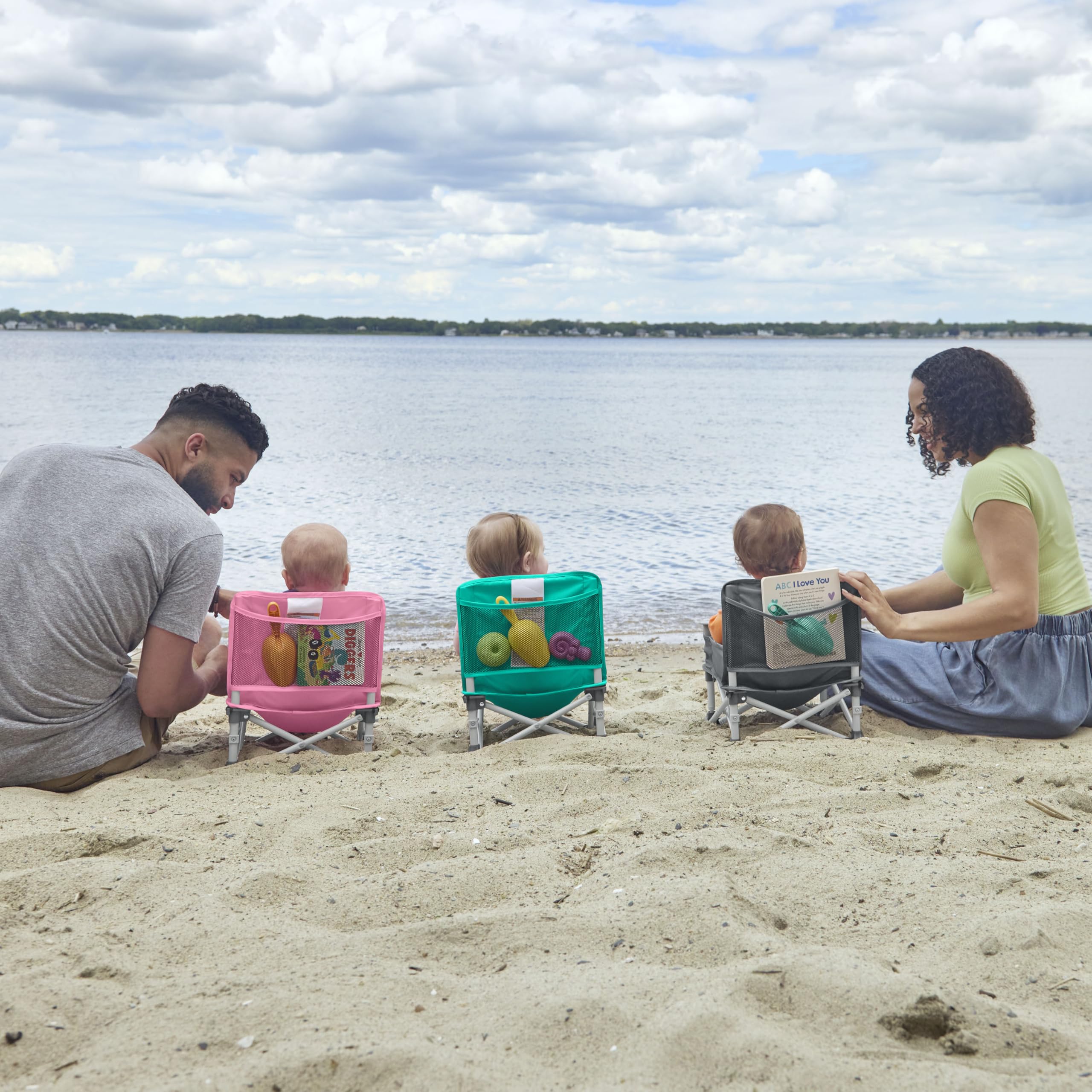Bright Starts Pop 'N Sit Portable Booster, Indoor/Outdoor Use, Floor Seat with Feeding Tray, Grey, 6 Mos - 3 Yrs
