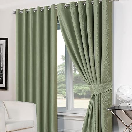 Just Contempo Basketweave Blackout Eyelet Curtains Green 46 X