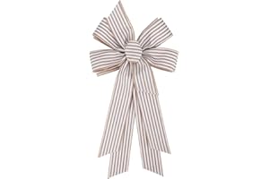 Meseey Large 24 x 10 Inch Natural Burlap White Rustic Ribbon Bow Farmhouse White Striped Wreath Bows for Christmas Door Wreath Home Decorations Tree Topper Party (White Striped) (PBCDBo23040022)