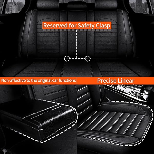 AOMSAZTO CUSTOM FIT SEAT COVERS FOR FORD FUSION 2013 2014 2015 2016 2017 2018 2019 2020 WATERPROOF LEATHER CAR SEAT COVERS, 5-SEATER FULL SET BLACK