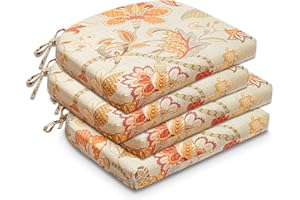 downluxe Outdoor Chair Cushions Set of 4 for Patio Furniture, Waterproof Round Corner Patio Chair Cushions with Ties, Memory Foam Outdoor Seat Cushion, 17" X 16" X 2", Eva Floral