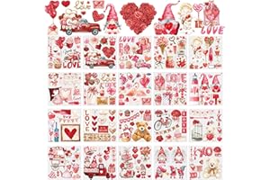 Moinchore 20 Sheets Valentine's Day Rub on Transfers for Crafts and Furniture Vintage Heart Gnome Flower Rub on Transfers Stickers Valentine Rub on Decals for Wood DIY Paper Home Decor, 5.9 x 5.9 Inch