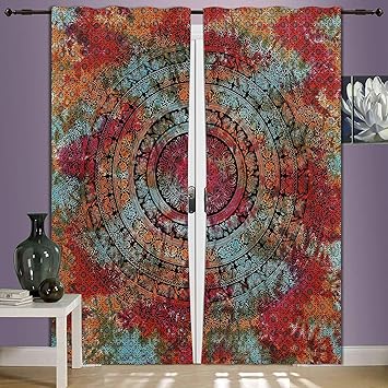 Buy Tye Dye Chopra Flower Elephant Mandala Window Wall Curtain Set