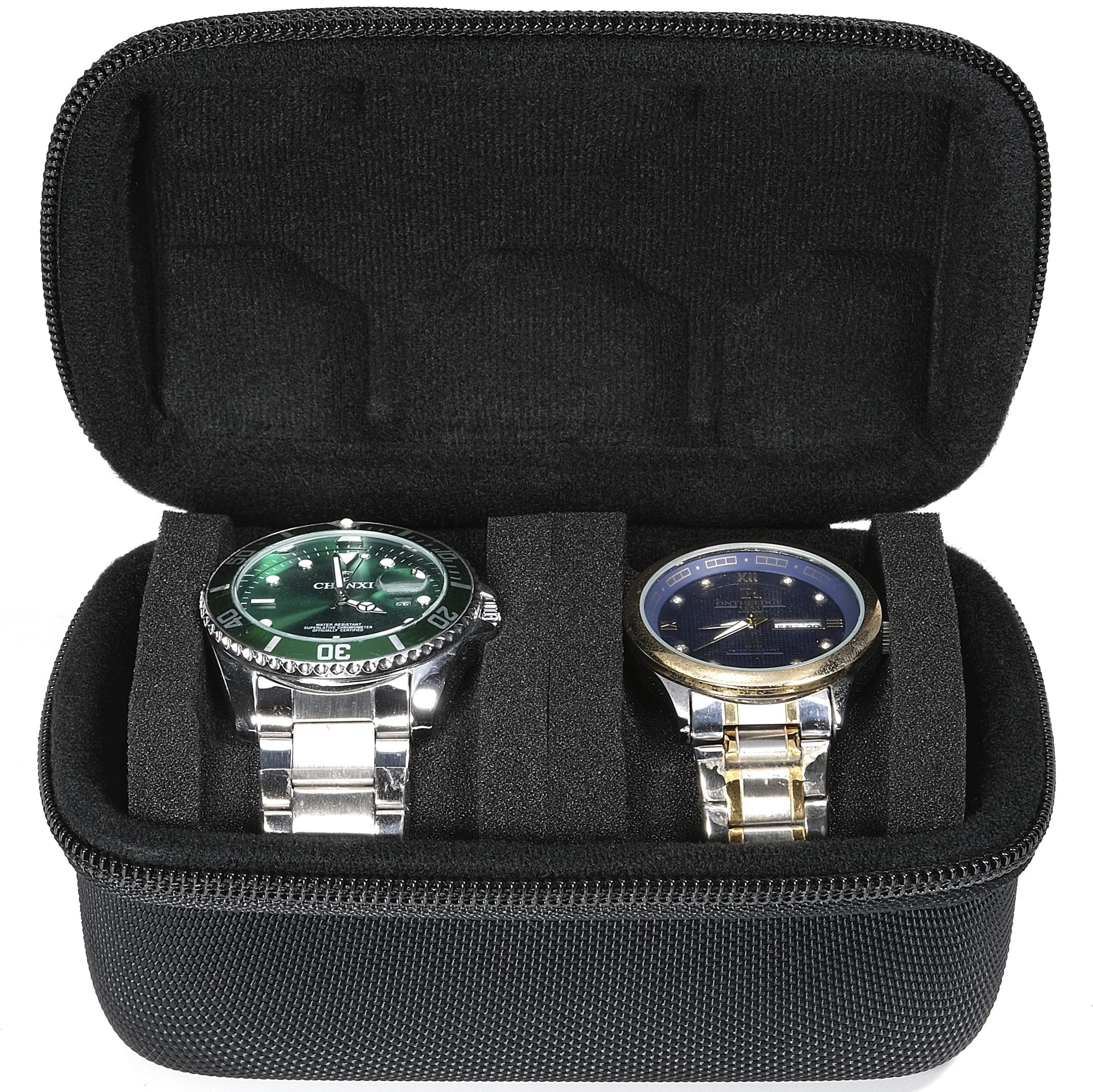 RIGICASE Hard Compact Watch Roll travel case, 2 Slots Portable holder and Organizer with Soft Pillow, keep watch from moving(fit up to 55 mm)