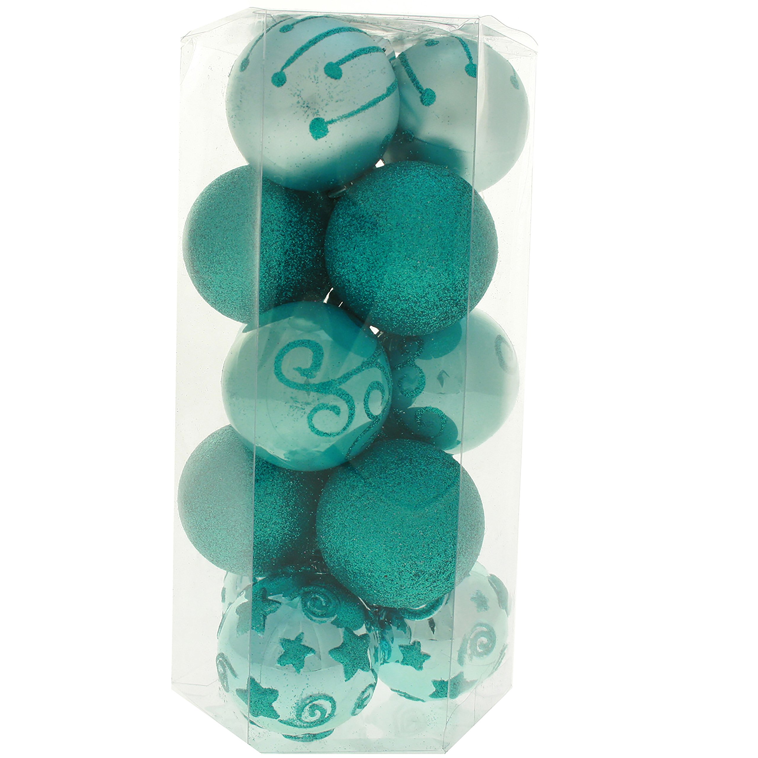 WeRChristmas 15-Piece Shatterproof Plastic Deluxe Baubles Christmas Tree Decoration Pack - Turquoise/Blue — image 1
