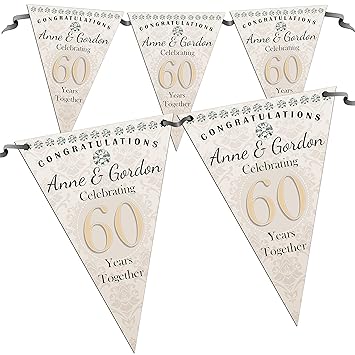 Personalised 60th Diamond Wedding Anniversary Flag Banner Bunting
