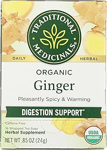 Traditional Medicinals Tea, Organic Ginger, Healthy Digestion, Pleasantly Spicy & Warming, 16 Tea Bags