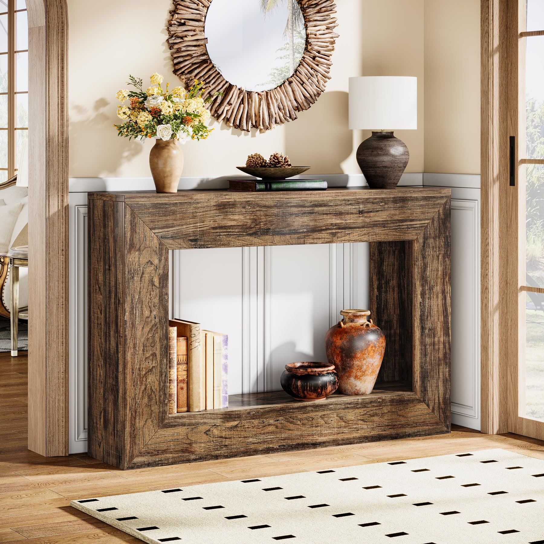 Photo 1 of Celaform Console Table for Entryway, 47.2 Inch Long Sofa Table Behind Couch, Farmhouse Wood Style Accent Foyer Entrance Tables for Living Room, Hallway, Easy Assembly (Rustic Brown)