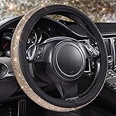 CAR PASS Bling Champagne Diamond Steering Wheel Cover, Black Leather Universal Fit 14.5-15inch Glitter Rhinestones for Women Sparkle Crystal Girly Shining for SUV,Vans,Sedan,Car,Truck, Black Champagne