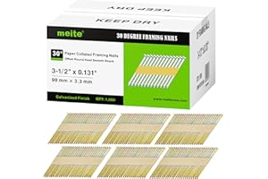 meite 30 Degree Framing Nails 3-1/2 Inch x .131-Inch, Electro-Galvanized Coated, Paper Tape Collated, Offset Round Head Smooth Shank Framing Nails for 30-34 Degree Framing Nailers (1,000 Counts)
