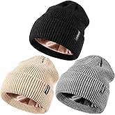 3 Pack Satin Lined Beanie for Women Men, Silk Lined Winter Hats for Cold Weather, Warm Cable Knit Skull Cap Cuffed Beanies