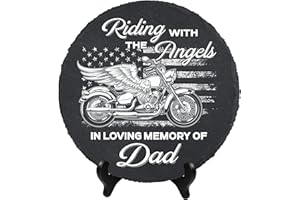 DIGIKAZZ Dad Motorcycle Memorial Stone, Riding with Angels Dad, Sympathy Gift Motorcycle Wings Stone for Loss of Biker, Father on Christmas