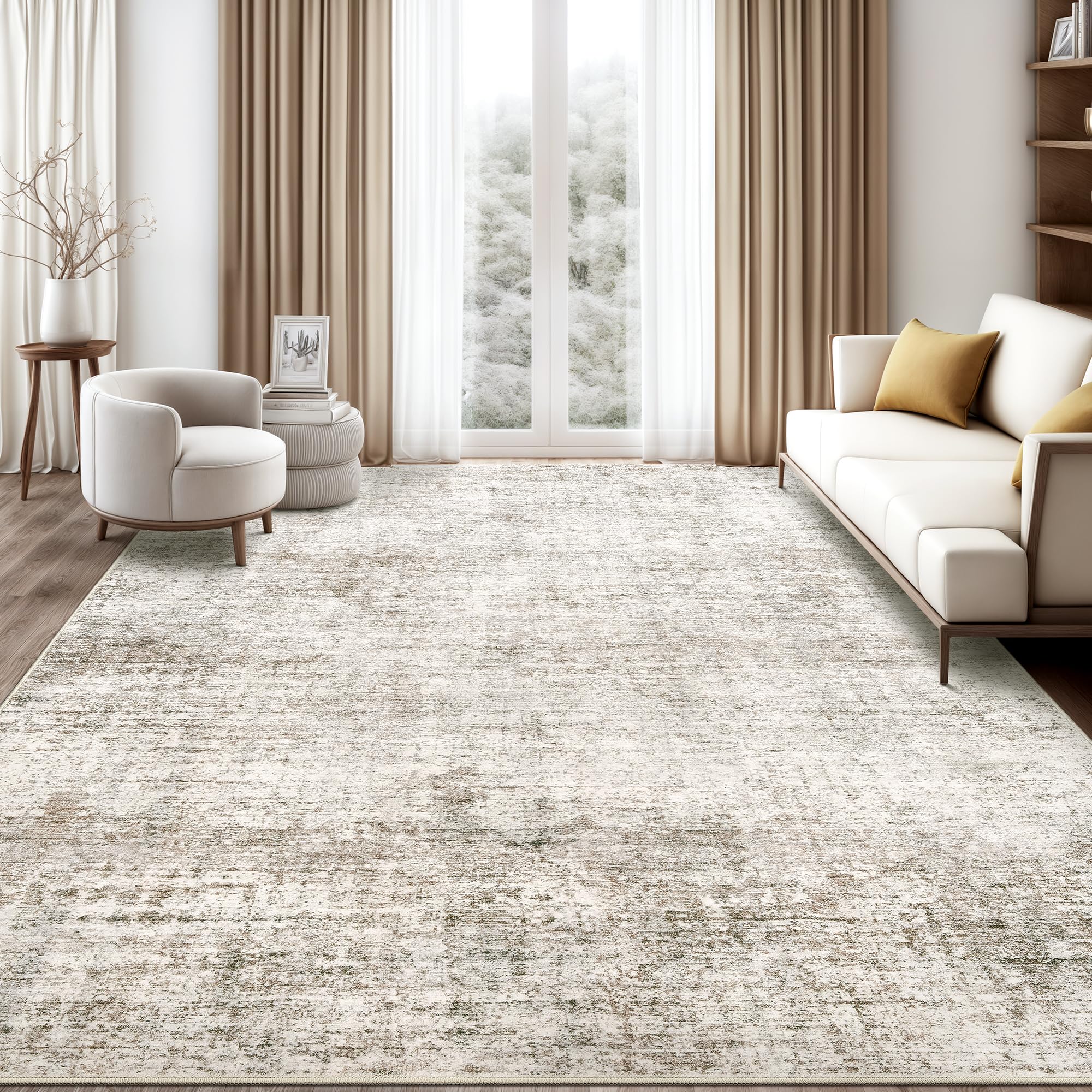 Photo 1 of Cochyean 5x7 Area Rugs for Living Room, Modern Abstract Bedroom Rugs,Stain Resistant 5x7 Rug, Non-Slip Backing Rugs for Bathroom,Light Brown