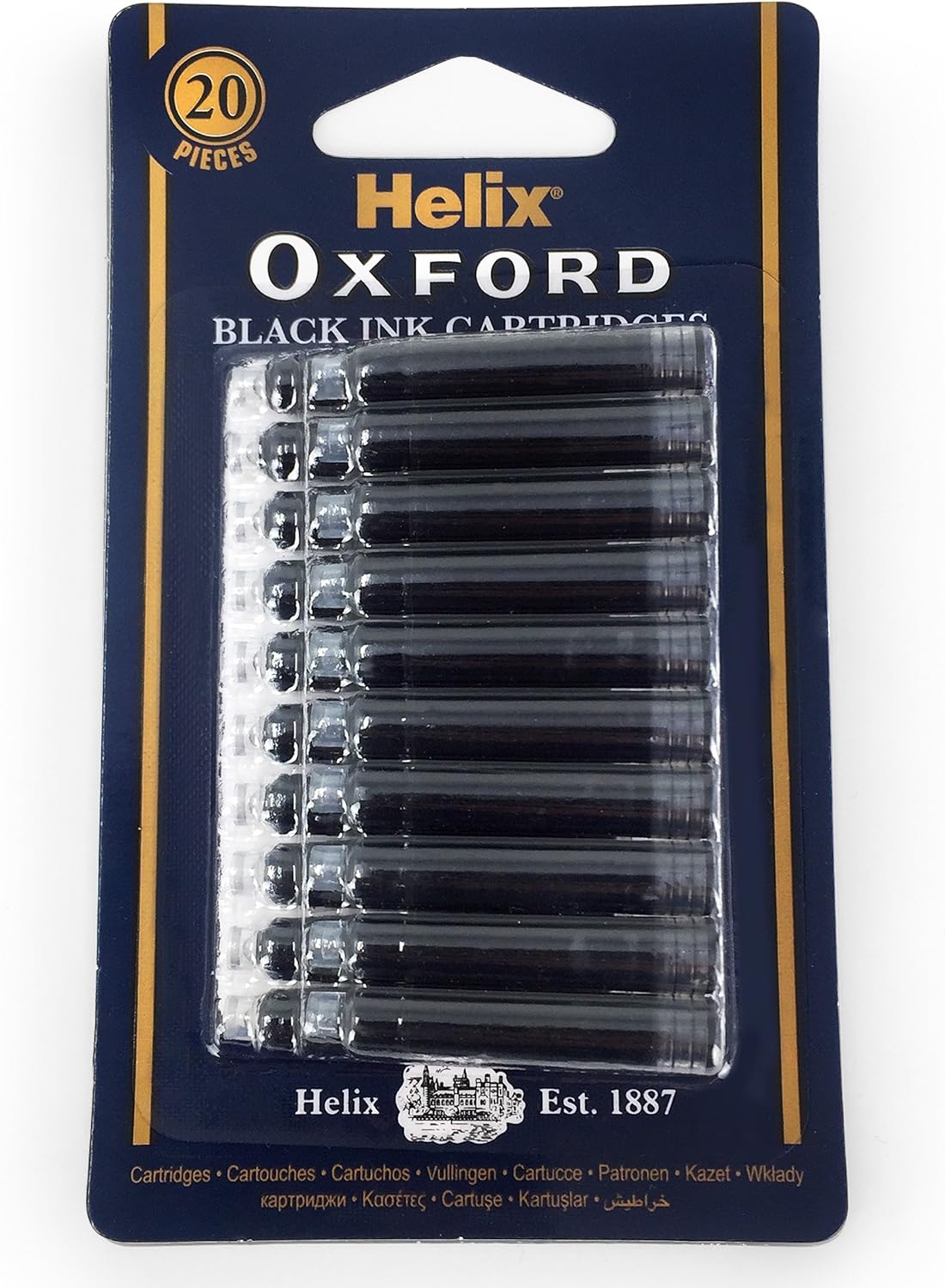 Helix Oxford Ink Cartridge Refills Black Ink Blister Pack of 20