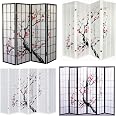Legacy Decor 4-Panel Room Divider Screen - Plum Blossom Shoji Style, 70"W X 71"H, Black