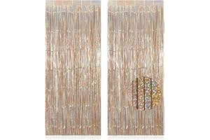 TOTAFAM 2 Pack Fringe Curtains Backdrops, Foil Fringe Curtains, Door Streamers for Birthday Wedding Bridal Shower Holiday Graduation Party Decorations, Photo Booth Backdrops, Glitter Champagne