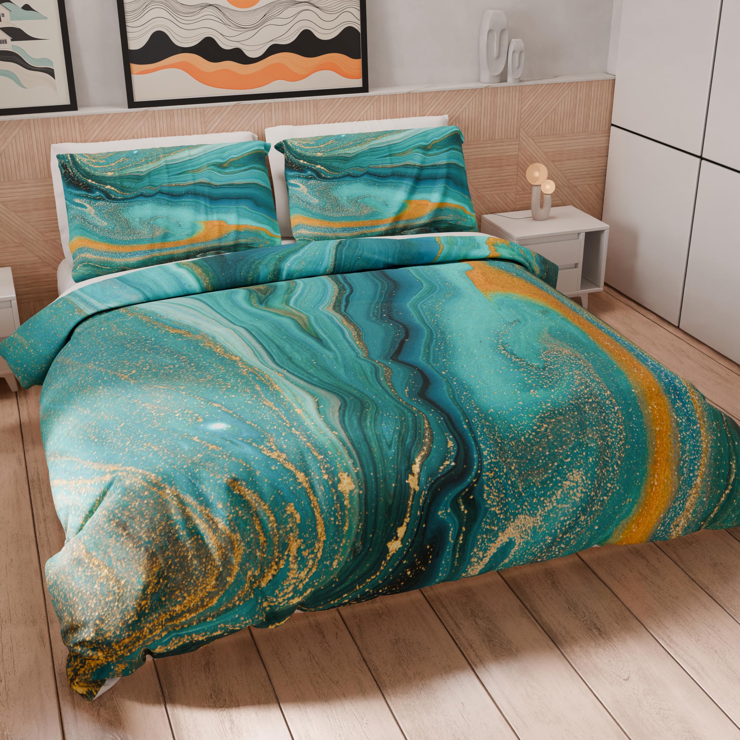 PETTI Artigiani Italiani - Single Duvet Cover 160 x 200 cm, Microfibre Duvet Cover with Digital Print + 1 Pillowcase 50 x 80 cm - Made in Italy - Marble Green