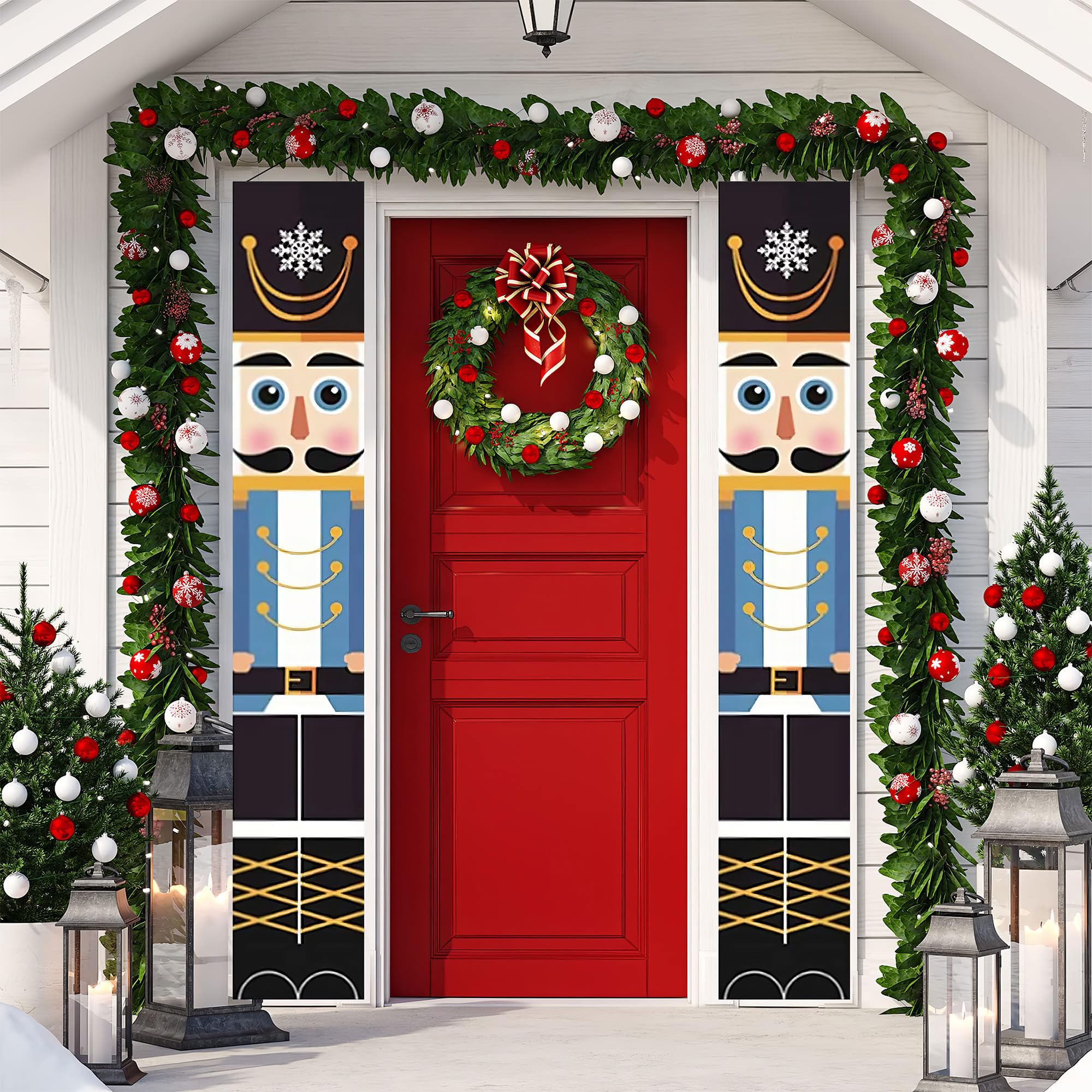 Festive Fix Life Size Nutcracker Christmas Banners – Set of 2 5ft Christmas Door Decorations, Waterproof & Fade-Resistant Outdoor Xmas Decor, Nutcracker Soldiers for Porch or Wall Display